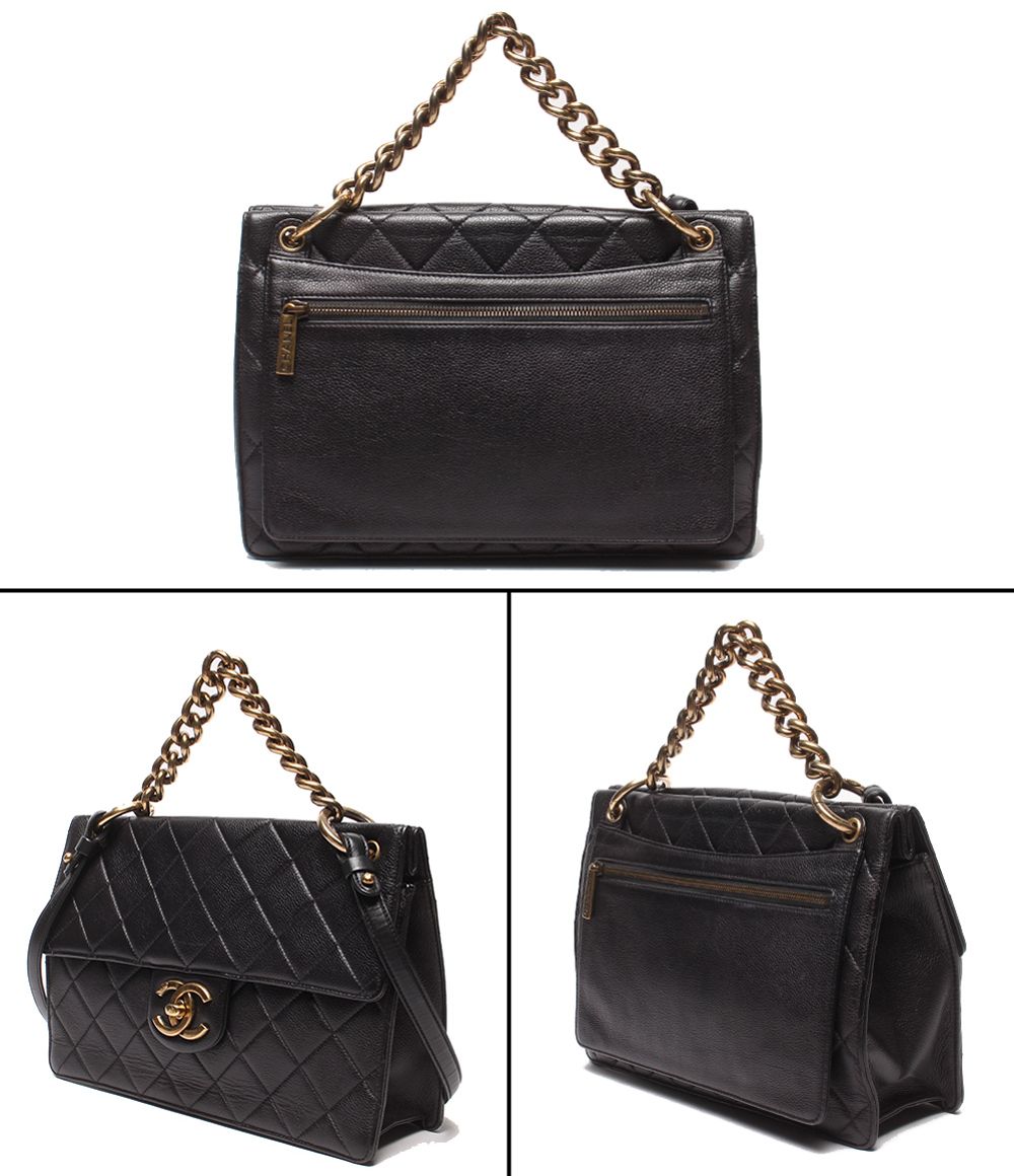 Chanel 2-Way Chain Shoulder Bag Gold Quilted Caviar Leather — view 2