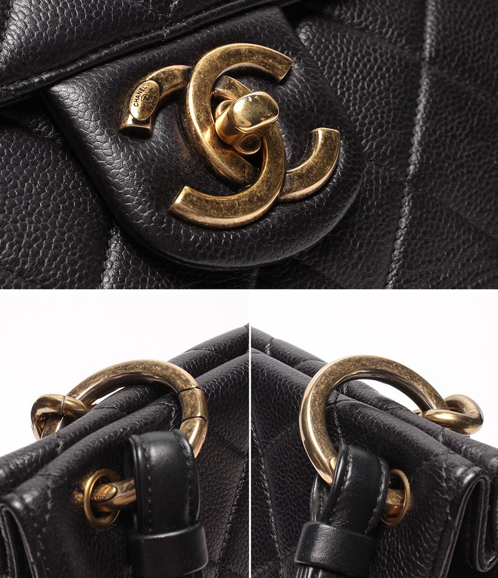Chanel 2-Way Chain Shoulder Bag Gold Quilted Caviar Leather — view 8