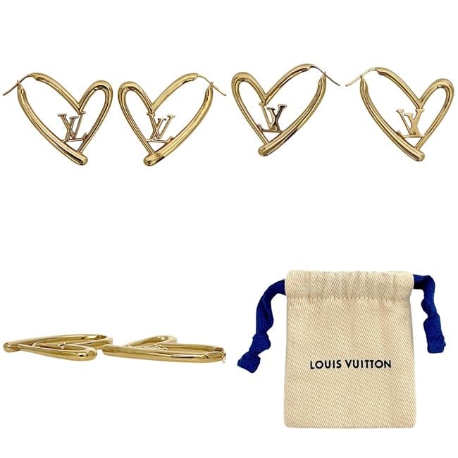 Louis Vuitton Single Earring Book le Reil Heart Foreign Love GM Hoop Metal Gold — view 2