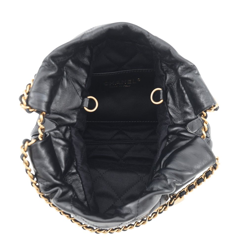 Chanel Handbag 22 Mini CC Logo Shiny Calf Leather 2-Way Shoulder Black — view 6