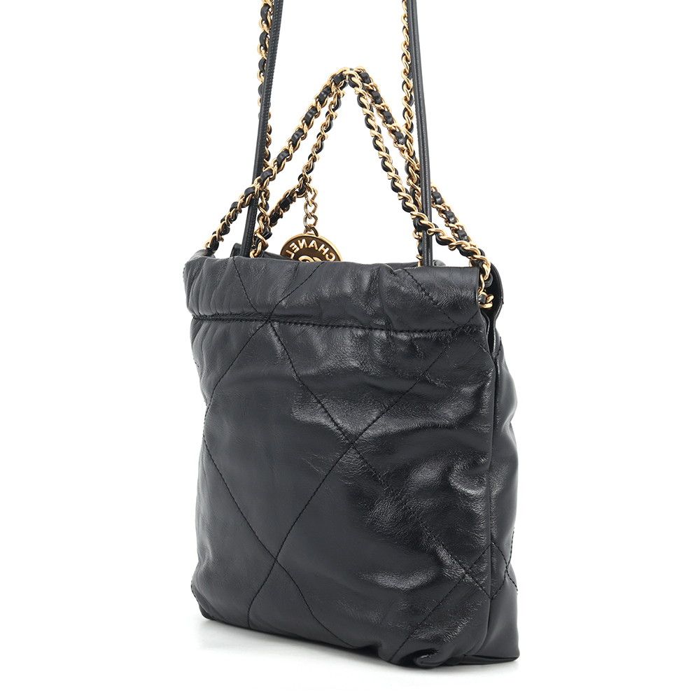 Chanel Handbag 22 Mini CC Logo Shiny Calf Leather 2-Way Shoulder Black — view 2