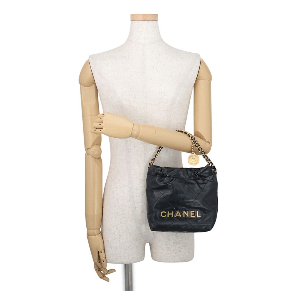 Chanel Handbag 22 Mini CC Logo Shiny Calf Leather 2-Way Shoulder Black — view 4