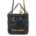 Chanel Handbag 22 Mini CC Logo Shiny Calf Leather 2-Way Shoulder Black