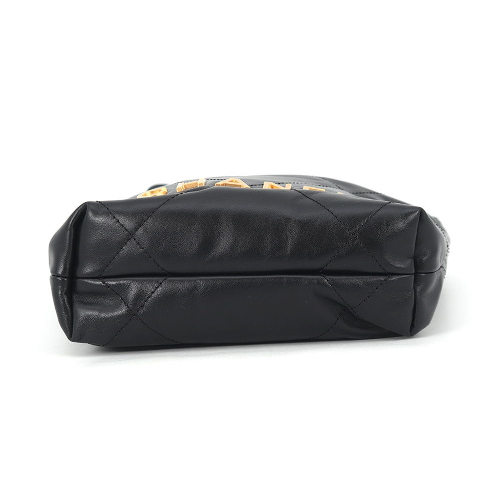 Chanel Handbag 22 Mini CC Logo Shiny Calf Leather 2-Way Shoulder Black — view 3