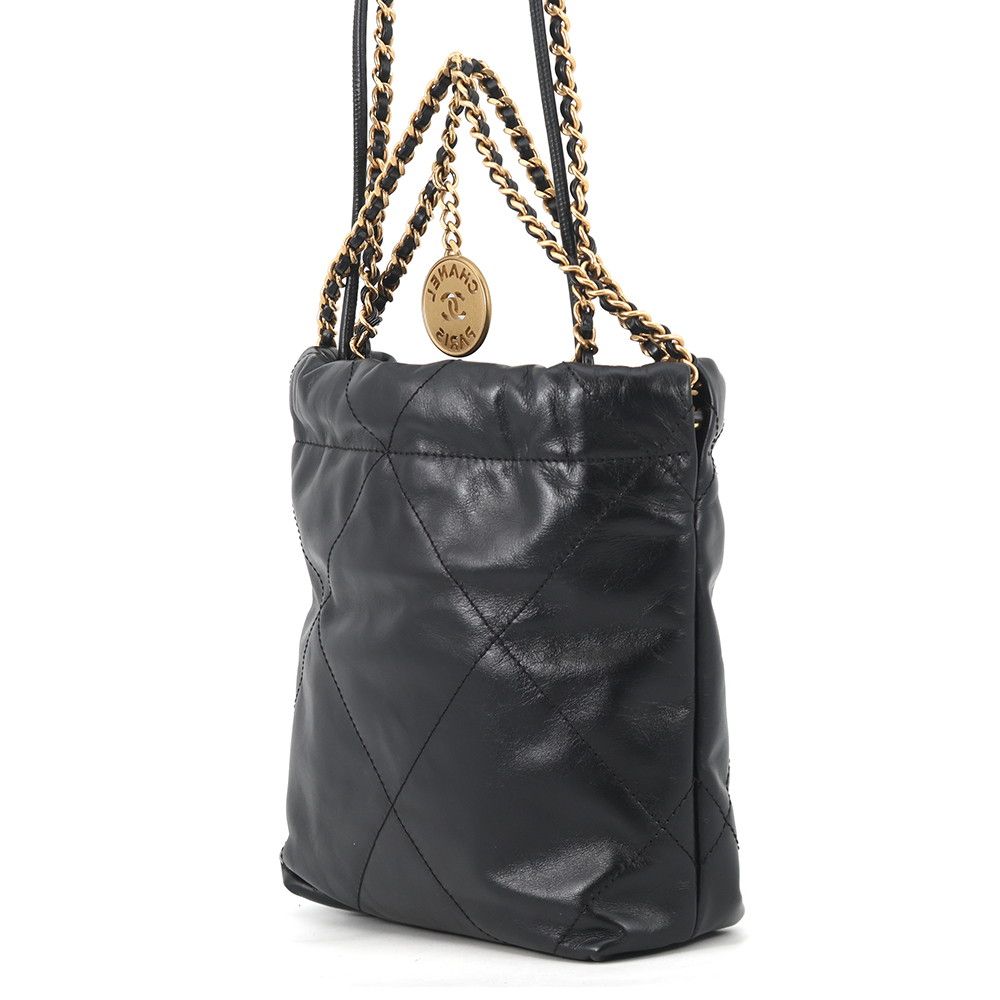 Chanel Handbag 22 Mini CC Logo Shiny Calf Leather 2-Way Shoulder Black — view 2