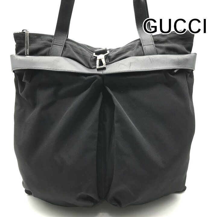 Gucci Military Helmet Tote Shoulder Bag Leather Canvas Black