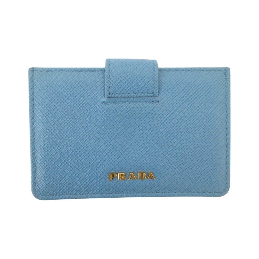 Prada Saffiano Leather Accordion Card Case Light Blue