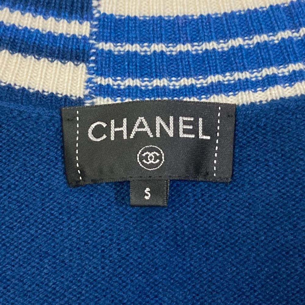 Chanel Numbering Jacquard Neck Cashmere Pullover Knit Sweater S Blue — view 8