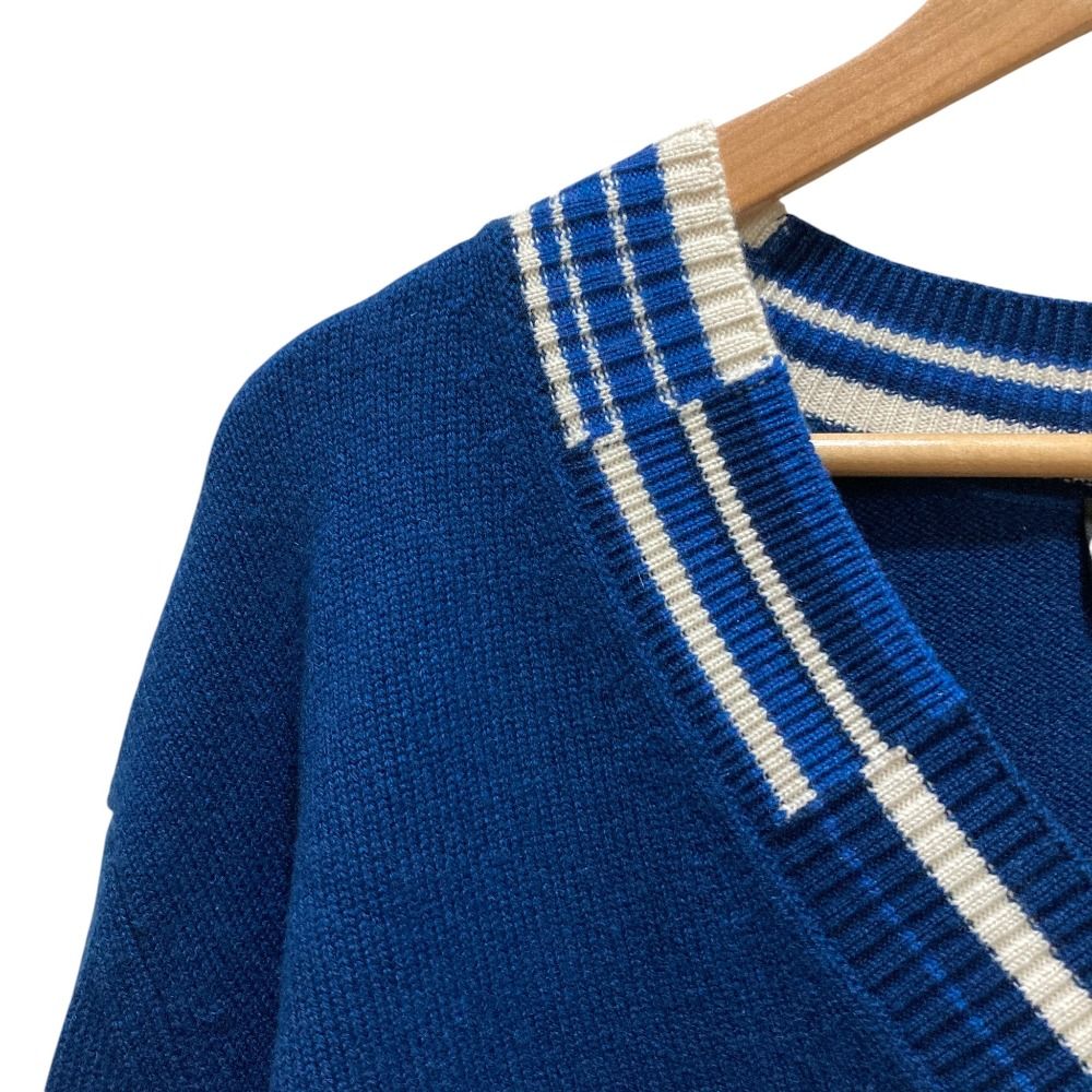 Chanel Numbering Jacquard Neck Cashmere Pullover Knit Sweater S Blue — view 2