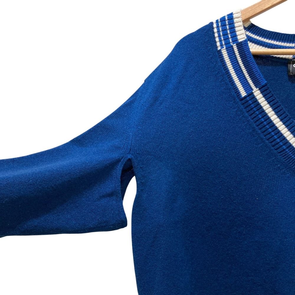 Chanel Numbering Jacquard Neck Cashmere Pullover Knit Sweater S Blue — view 4