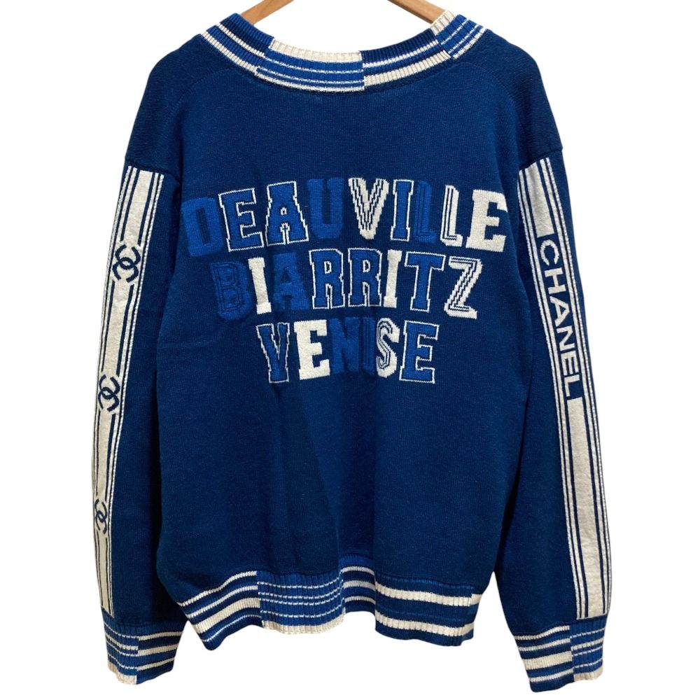 Chanel Numbering Jacquard Neck Cashmere Pullover Knit Sweater S Blue — view 5