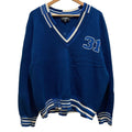 Chanel Numbering Jacquard Neck Cashmere Pullover Knit Sweater S Blue