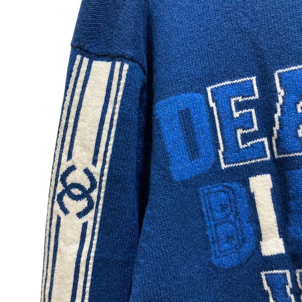 Chanel Numbering Jacquard Neck Cashmere Pullover Knit Sweater S Blue — view 6