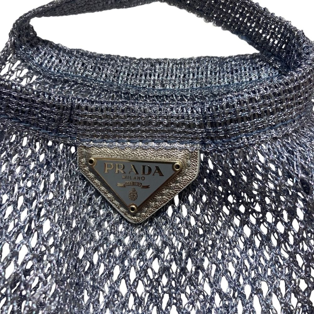 Prada Triangle Plate Mesh Mini Bag Metallic Color Light Blue — view 7