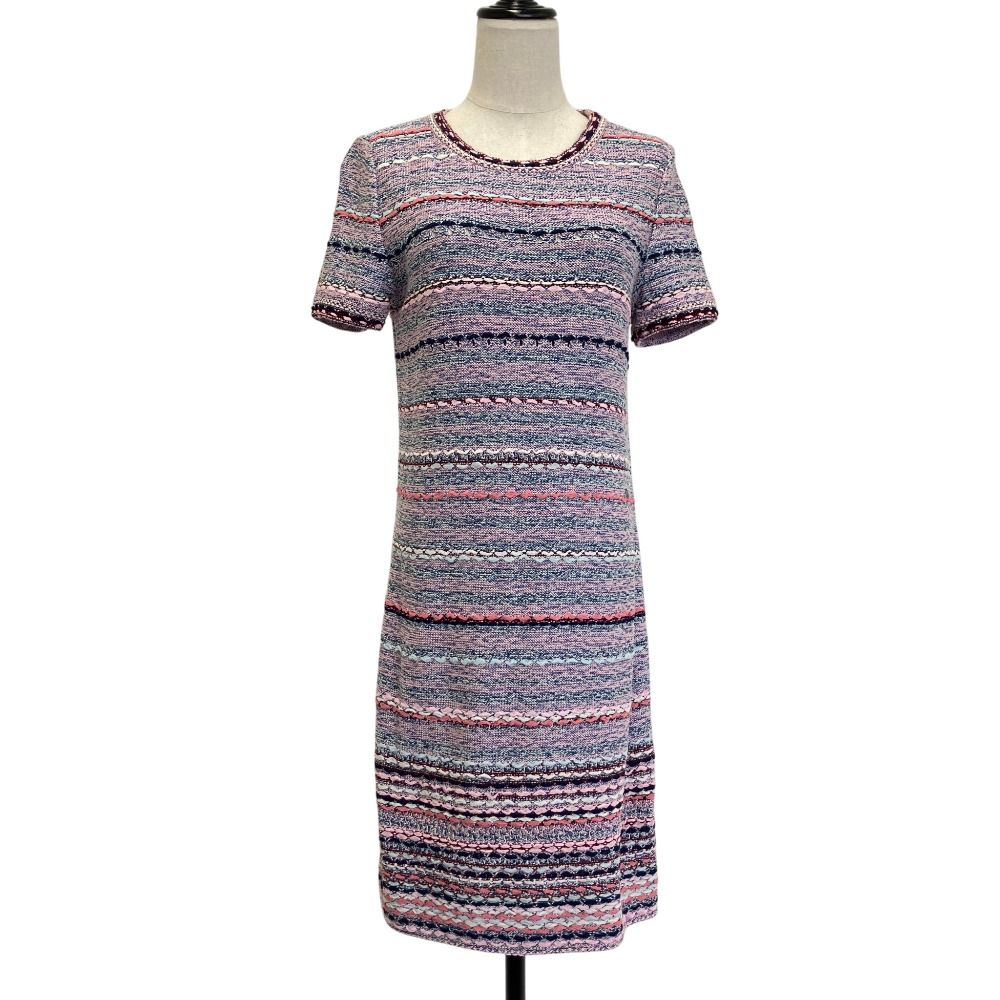 Chanel CC Logo Tweed Knit Dress Pink 38 Multicolor