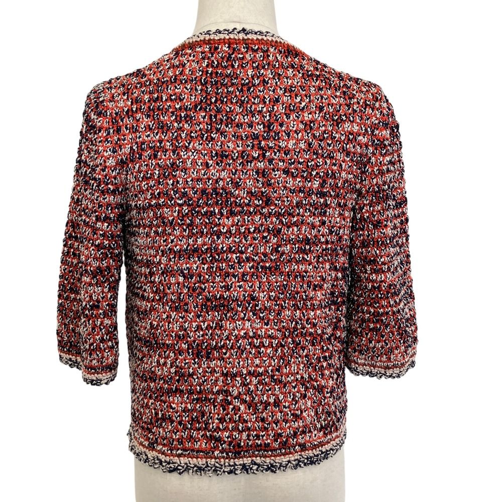 Chanel CC Logo Chain Knit Cardigan 34 Orange Navy — view 3