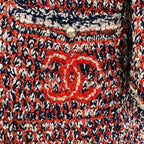 Chanel CC Logo Chain Knit Cardigan 34 Orange Navy — view 4