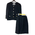 Chanel Vintage CC Logo Button Gold Tweed Jacket Skirt Set 38 Black