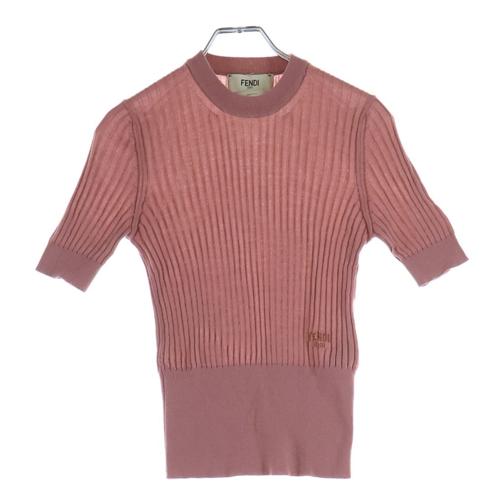 Fendi Short Sleeve Rib Knit Sweater Wool Pink 36