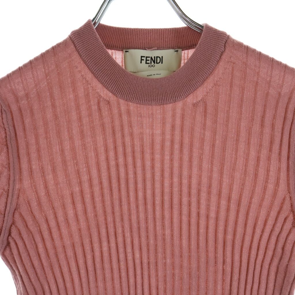 Fendi Short Sleeve Rib Knit Sweater Wool Pink 36 — view 3
