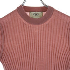 Fendi Short Sleeve Rib Knit Sweater Wool Pink 36 — view 3