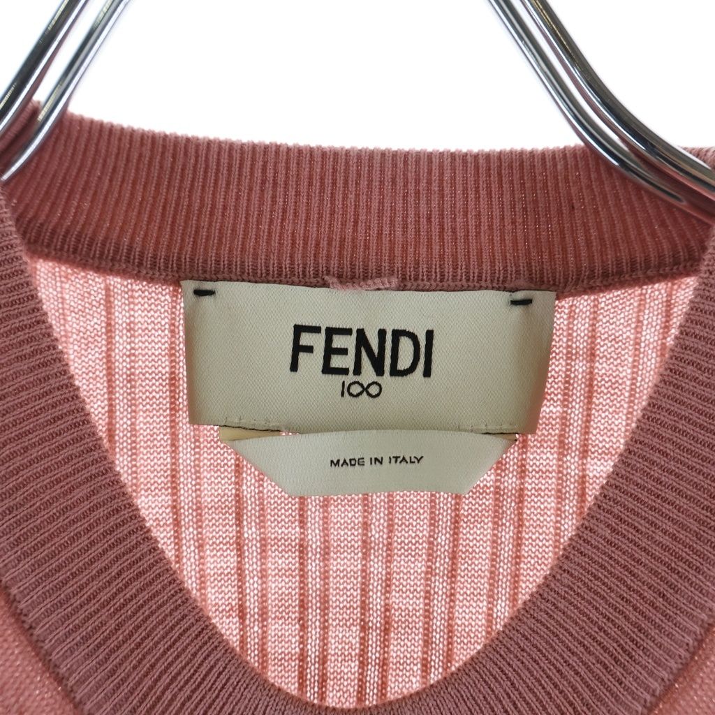Fendi Short Sleeve Rib Knit Sweater Wool Pink 36 — view 6
