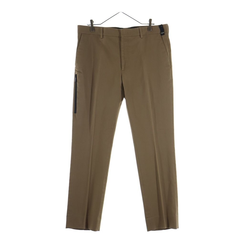 Fendi Zip Pocket Pleated Cotton Trousers Pants Brown