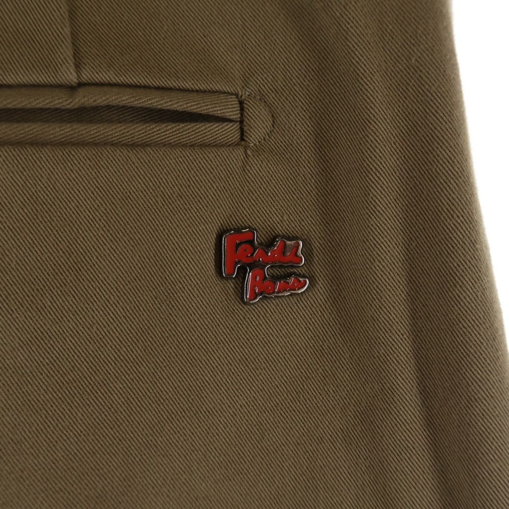 Fendi Zip Pocket Pleated Cotton Trousers Pants Brown — view 6