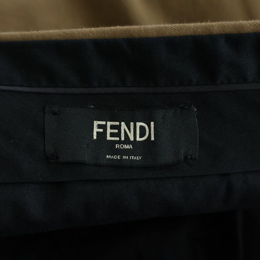 Fendi Zip Pocket Pleated Cotton Trousers Pants Brown — view 7