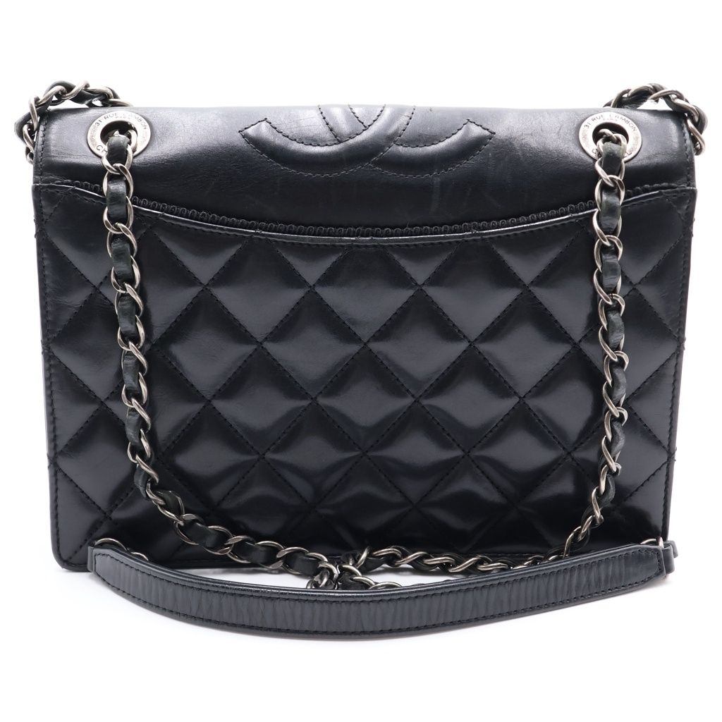 Chanel Quilted Lambskin Shoulder Bag Black Silver — view 2