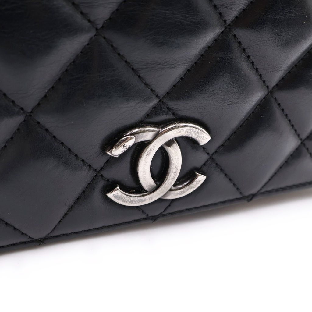 Chanel Quilted Lambskin Shoulder Bag Black Silver — view 6