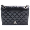 Chanel Quilted Lambskin Shoulder Bag Black Silver