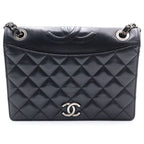 Chanel Quilted Lambskin Shoulder Bag Black Silver