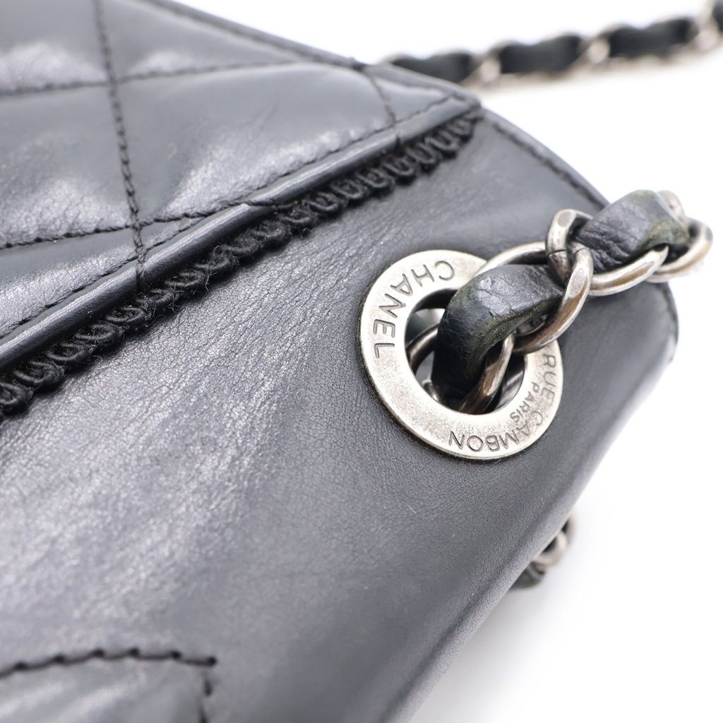Chanel Quilted Lambskin Shoulder Bag Black Silver — view 7