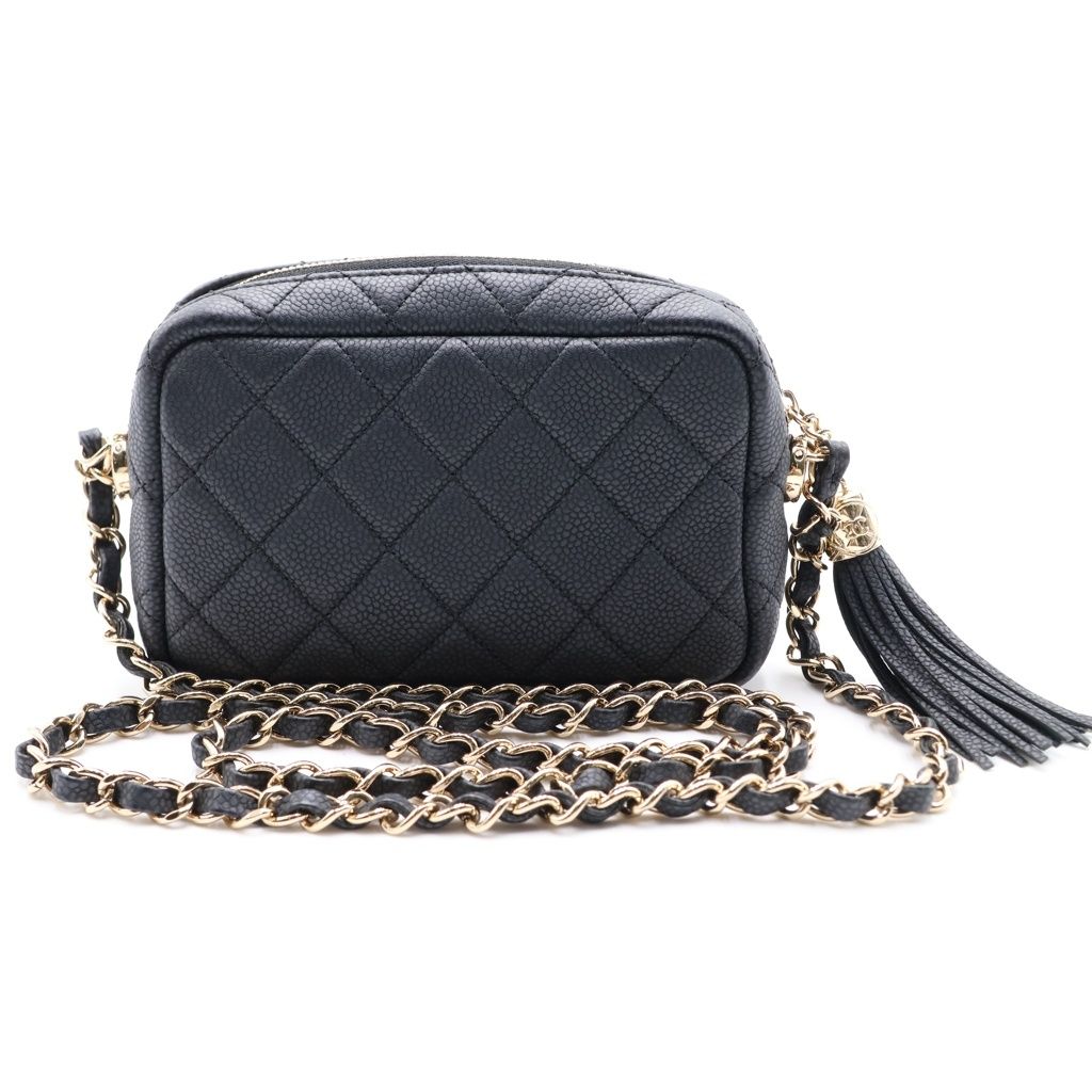 Chanel Quilted Fringe Camera Shoulder Bag Gray Caviar Leather Gold — view 2