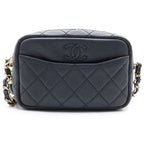 Chanel Quilted Fringe Camera Shoulder Bag Gray Caviar Leather Gold