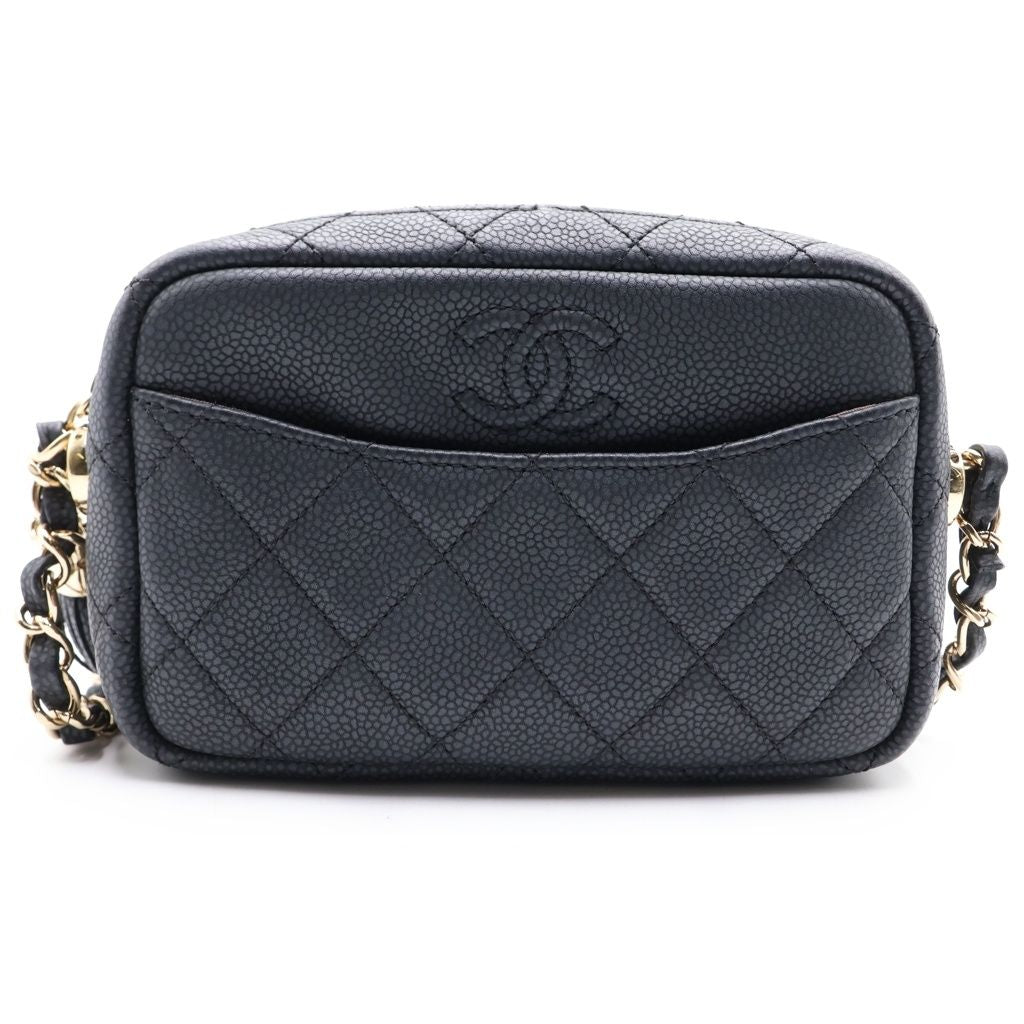 Chanel Quilted Fringe Camera Shoulder Bag Gray Caviar Leather Gold