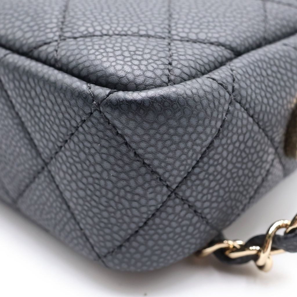 Chanel Quilted Fringe Camera Shoulder Bag Gray Caviar Leather Gold — view 5