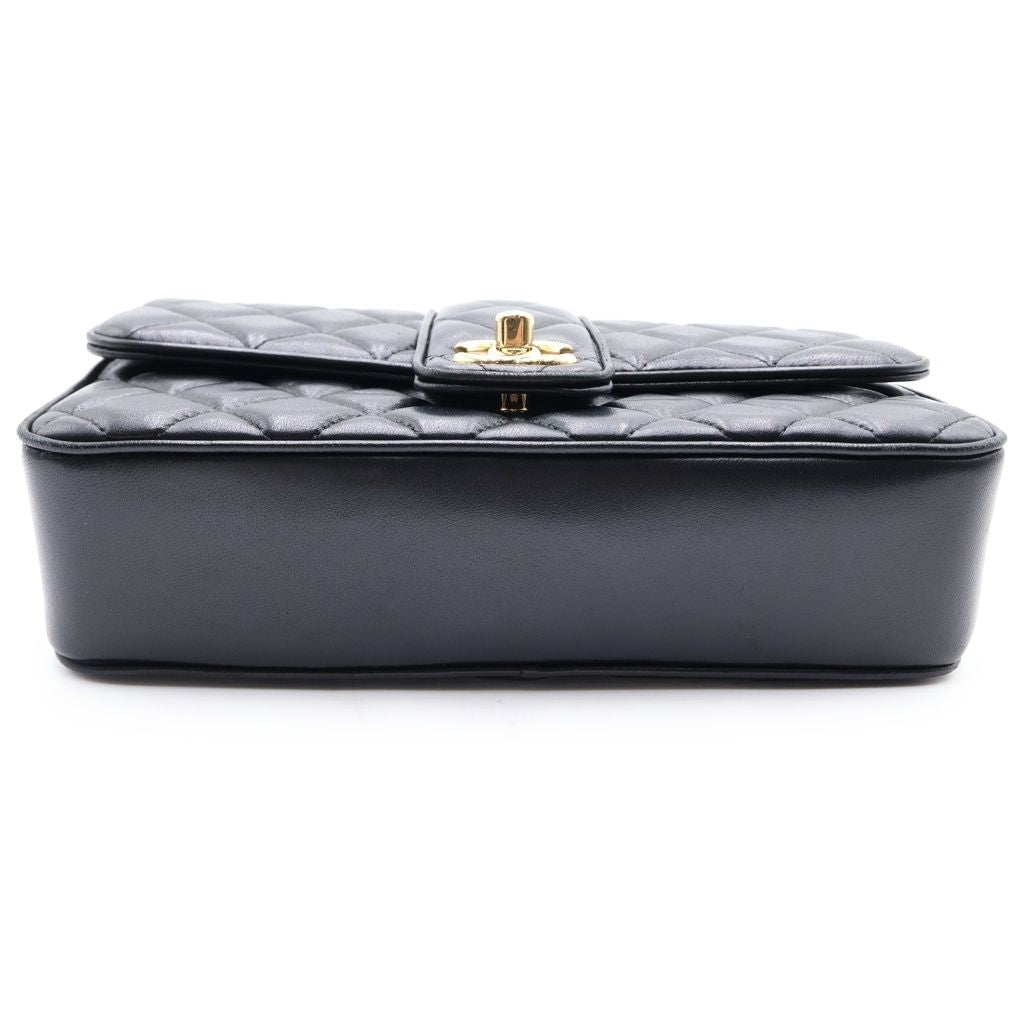 Chanel Quilted 23 Lambskin Gold Chain Shoulder Bag Plate Black — view 4
