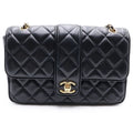 Chanel Quilted 23 Lambskin Gold Chain Shoulder Bag Plate Black