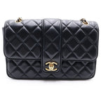 Chanel Quilted 23 Lambskin Gold Chain Shoulder Bag Plate Black