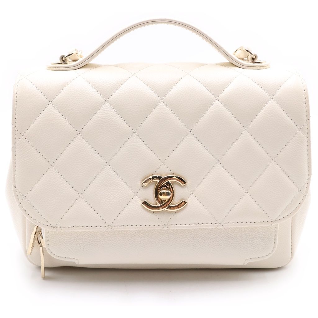 Chanel Quilted Affinity 2-Way Chain Shoulder Bag White Caviar Leather Gold