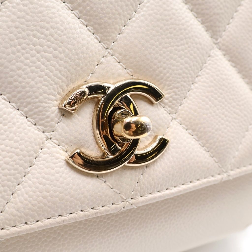 Chanel Quilted Affinity 2-Way Chain Shoulder Bag White Caviar Leather Gold — view 6