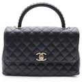 Chanel Coco Handle Turnlock 2-Way Chain Shoulder Bag Black Caviar Leather Gold