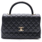Chanel Coco Handle Turnlock 2-Way Chain Shoulder Bag Black Caviar Leather Gold