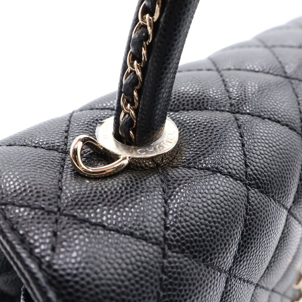 Chanel Coco Handle Turnlock 2-Way Chain Shoulder Bag Black Caviar Leather Gold — view 6