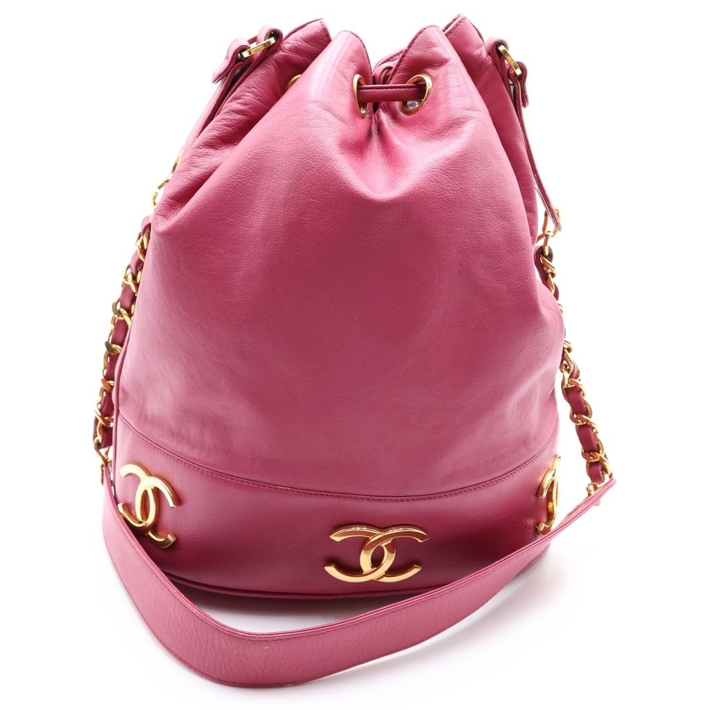 Chanel Triple Coco Drawstring Shoulder Bag Pink Leather Gold — view 2