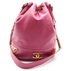 Chanel Triple Coco Drawstring Shoulder Bag Pink Leather Gold — view 2