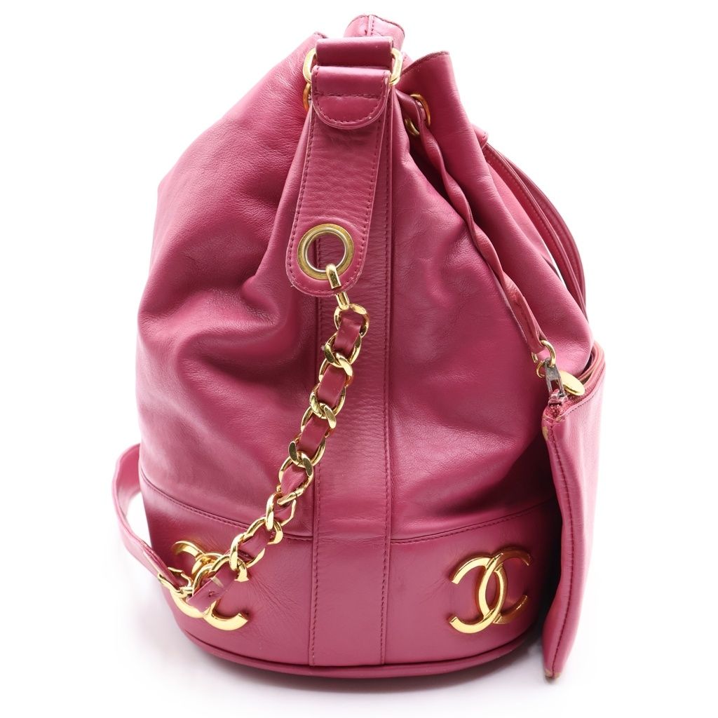 Chanel Triple Coco Drawstring Shoulder Bag Pink Leather Gold — view 3