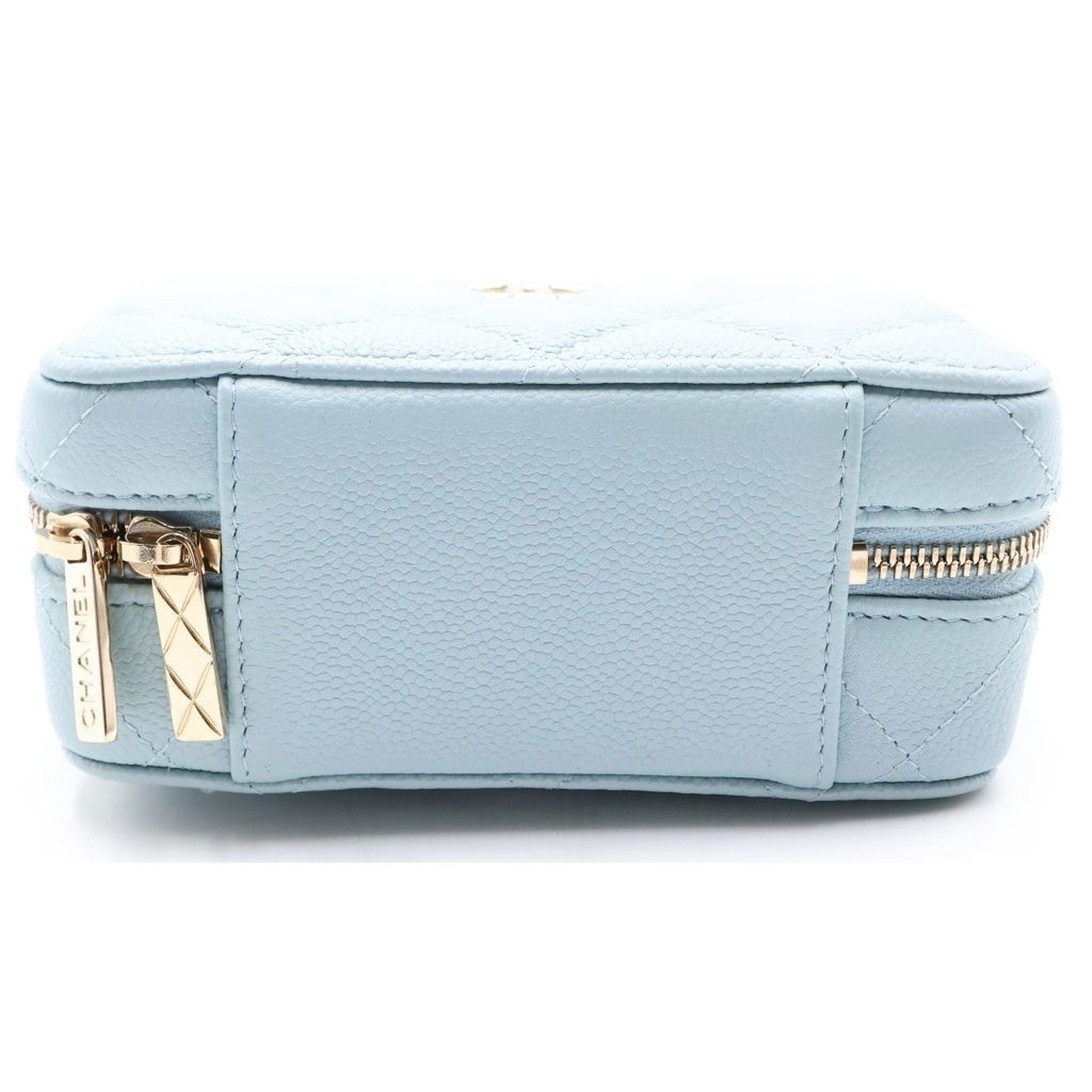 Chanel Quilted Vanity Chain Shoulder Bag Gold Caviar Leather Light Blue — view 4